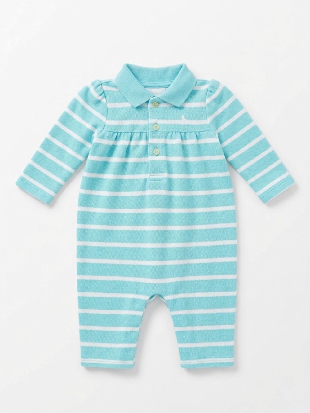 Ralph Lauren Aqua and White Striped Polo Footie 3 Months